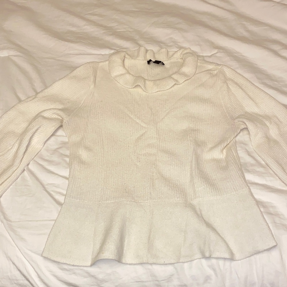 Ann Taylor Cream Ruffled Turtleneck Sweater